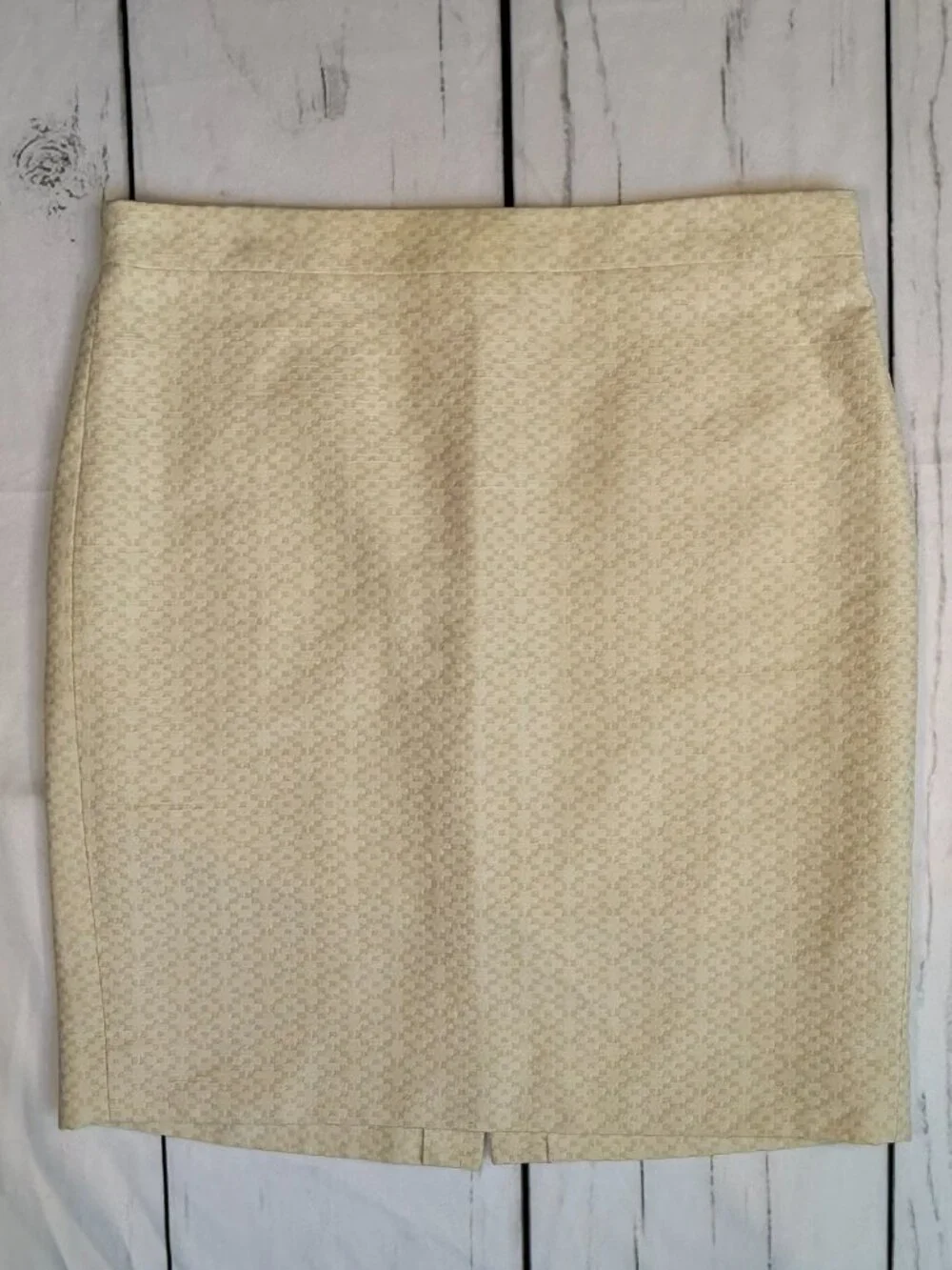 J.Crew Yellow Cream Geometric Jacquard Pencil Skirt Size 12 Lined Workwear